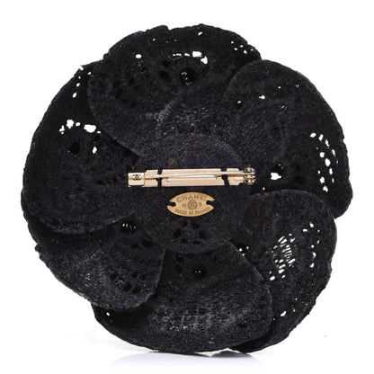 Chanel Fabric Camellia Pin Brooch Black 3 of 6