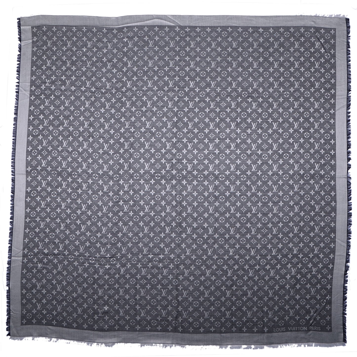 Wool Silk Monogram Denim Shawl Black