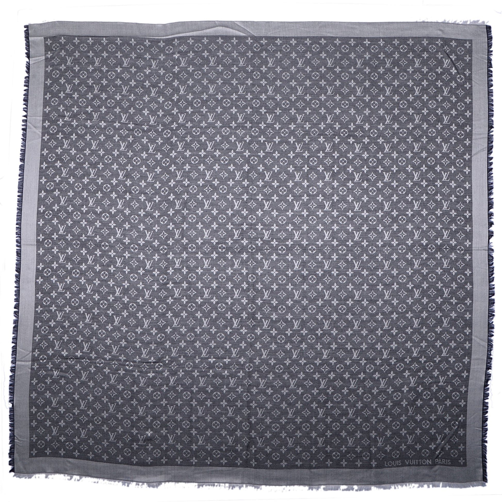 Louis Vuitton Wool Silk Monogram Denim Shawl Black 1 of 4