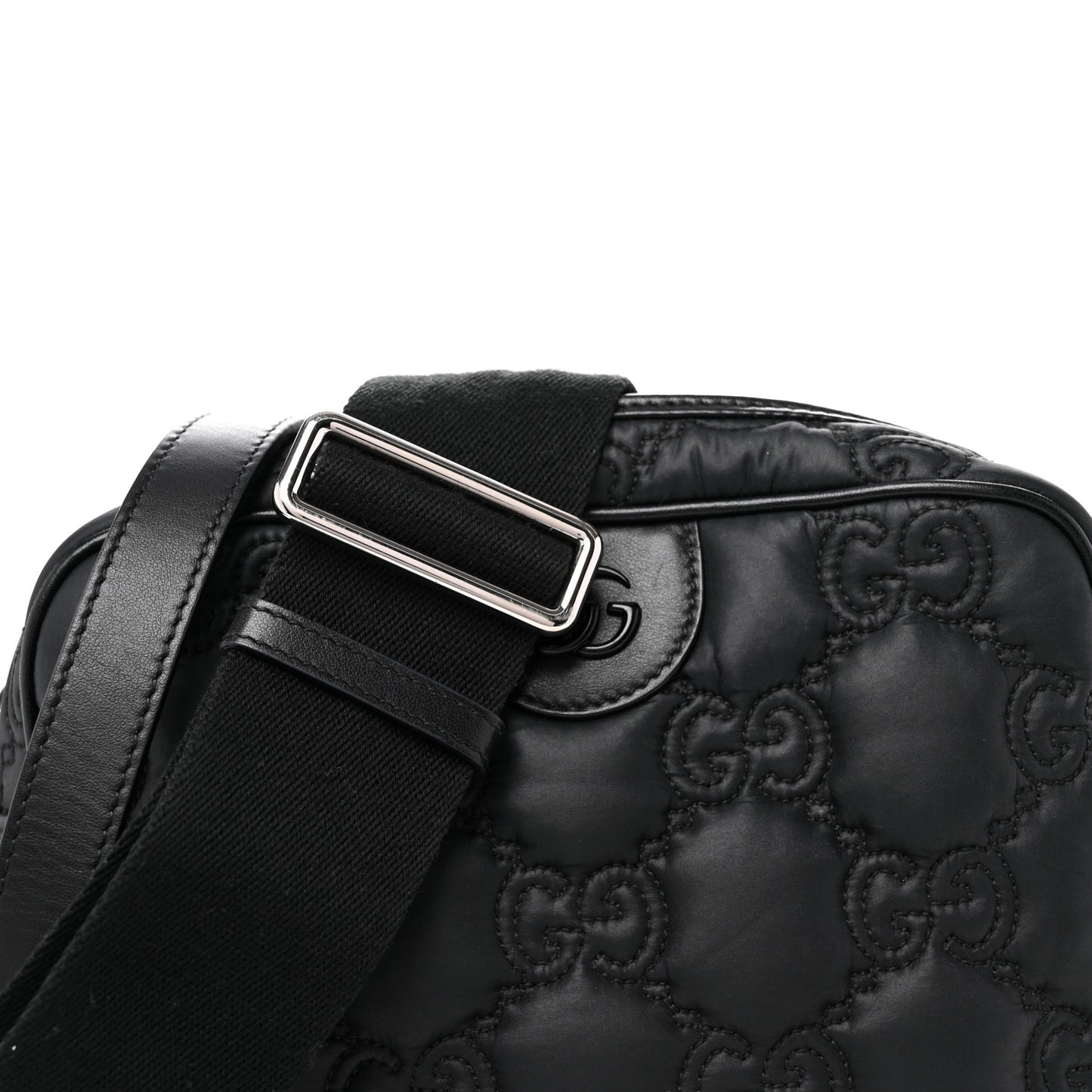 Nylon Calfskin Enamel GG Matelasse Shoulder Bag Black