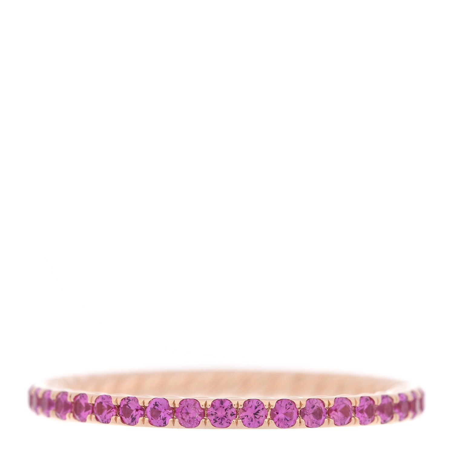 David Yurman 18K Rose Gold Pink Sapphire 2mm Pave Cable Collectibles Stack Ring 55 7.25 3 of 4