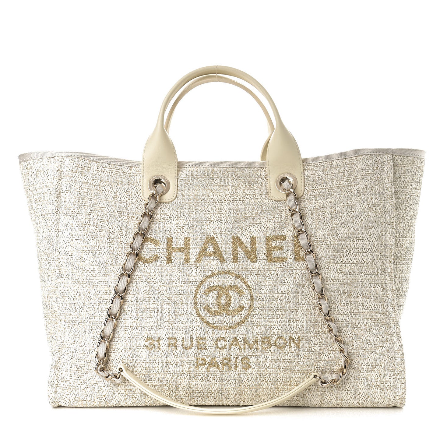 Lurex Boucle Medium Deauville Tote White