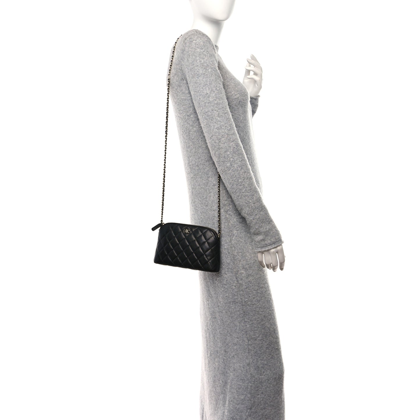 Caviar Quilted Classic Clutch with Chain Black