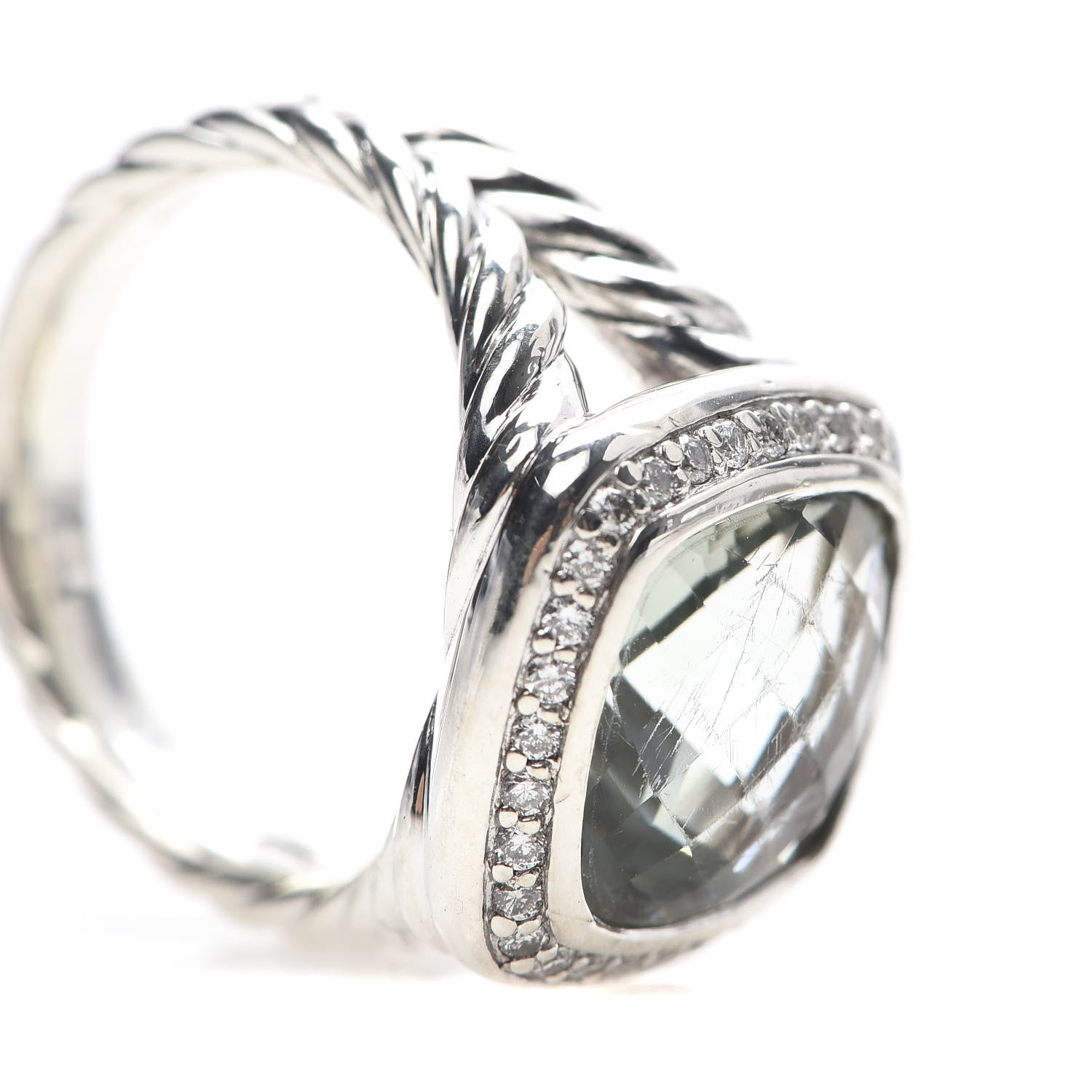 David Yurman Sterling Silver Diamond Prasiolite 11mm Albion Ring 51 5.75 6 of 6