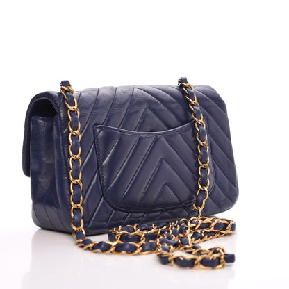 Chanel Calfskin Chevron Quilted Rectangular Mini Flap Dark Blue 3 of 9