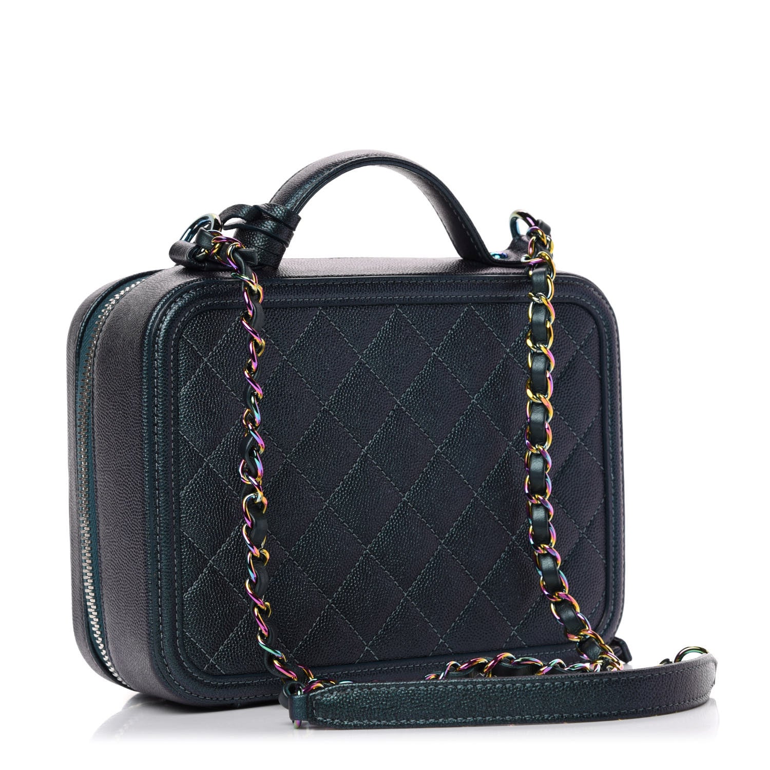 Chanel Iridescent Caviar Quilted Medium CC Filigree Vanity Case Dark Turquoise 3 of 10