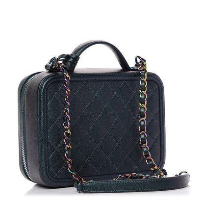 Chanel Iridescent Caviar Quilted Medium CC Filigree Vanity Case Dark Turquoise 3 of 10