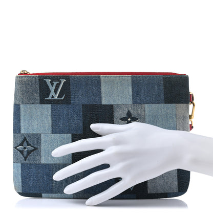 Louis Vuitton Denim Monogram Patchwork City Pouch Blue Rouge 2 of 7