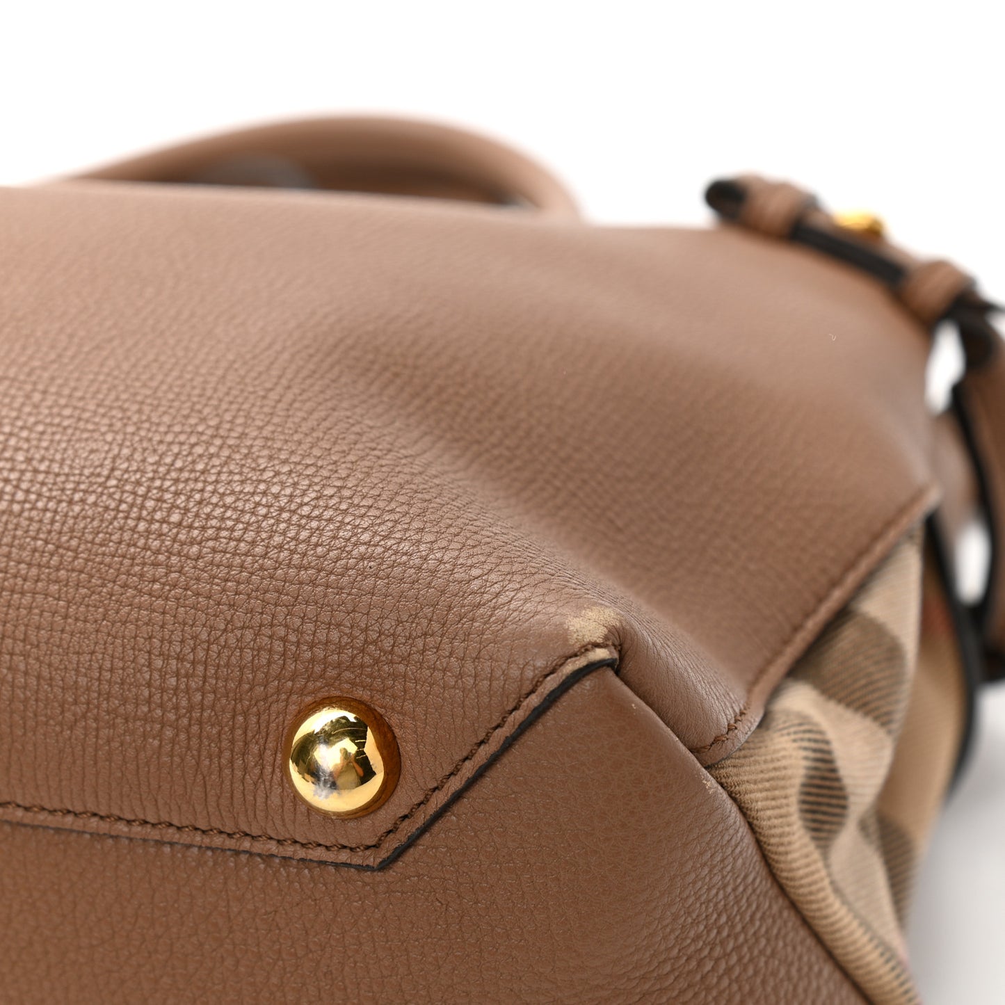 Grainy Calfskin House Check Medium Banner Tote Dark Sand