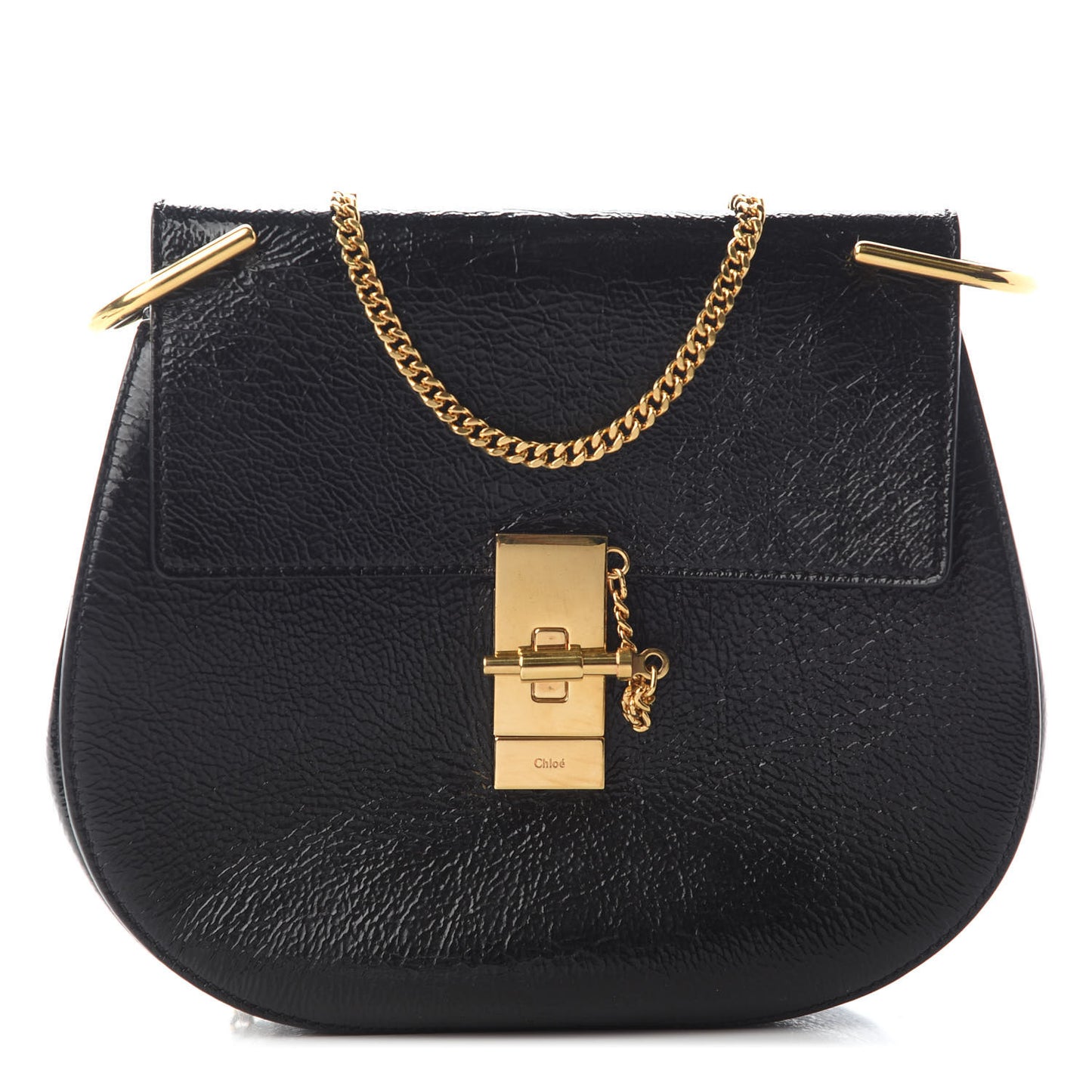 Grained Patent Drew Shoulder Bag Black