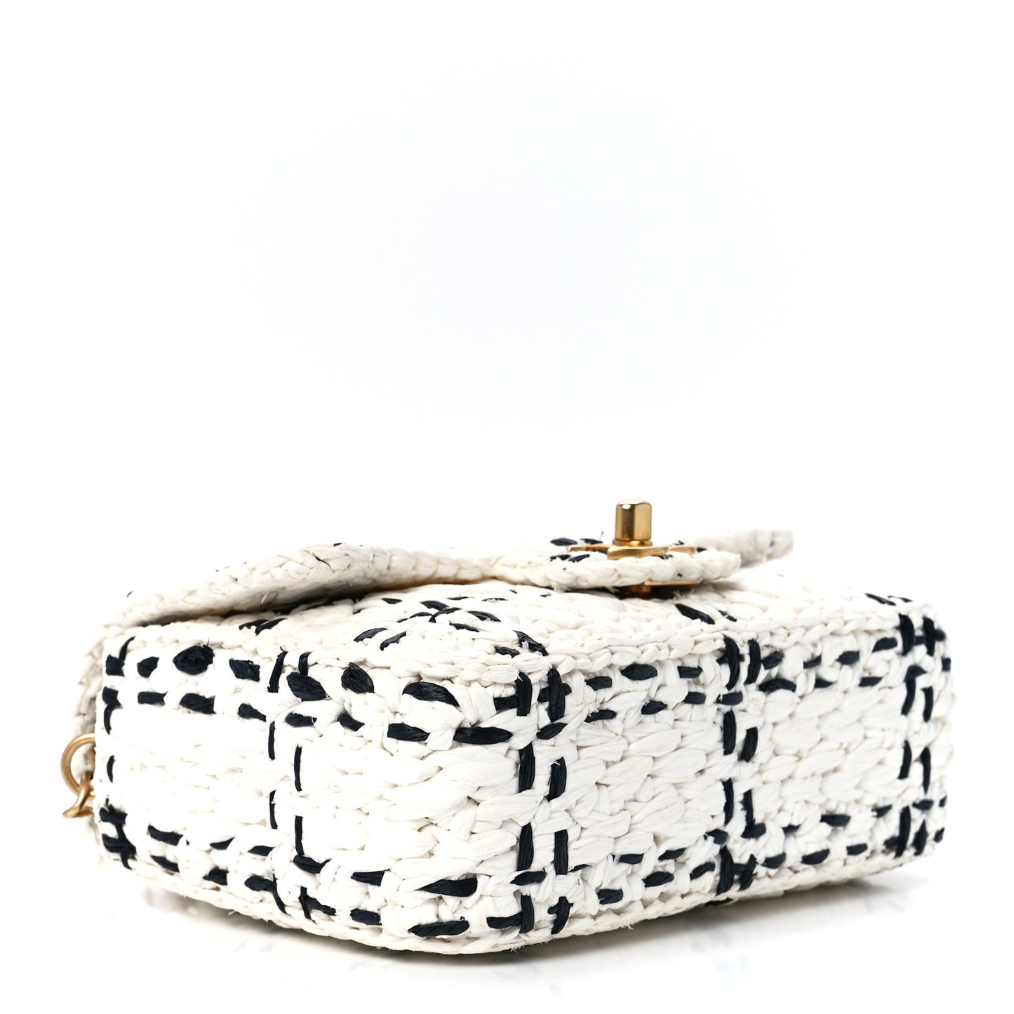 Raffia Effect Tweedy Mini Flap Bag White Black