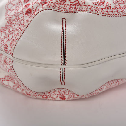 Gucci Canvas Embroidered Peggy Bamboo Top Handle Hobo White 8 of 9