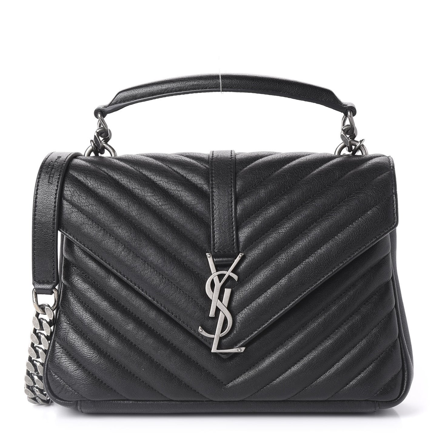 Sheepskin Matelasse Chevron Monogram Medium College Bag Black