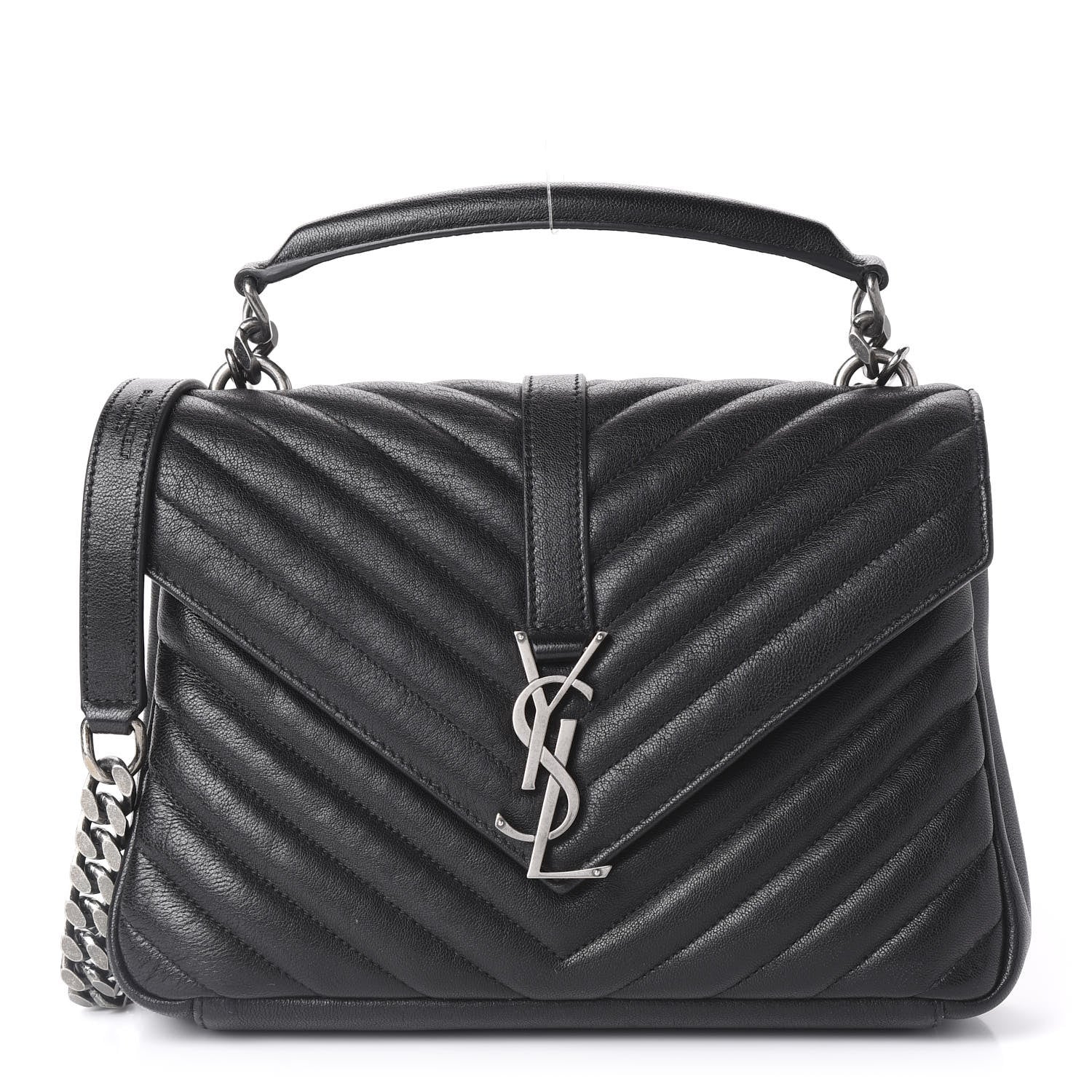 Saint Laurent Sheepskin Matelasse Chevron Monogram Medium College Bag Black 1 of 8