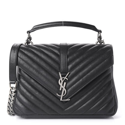 Saint Laurent Sheepskin Matelasse Chevron Monogram Medium College Bag Black 1 of 8