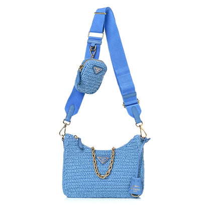 Prada Yarn Raffia Effect Crochet Re-Edition 2005 Shoulder Bag Celeste 1 of 11
