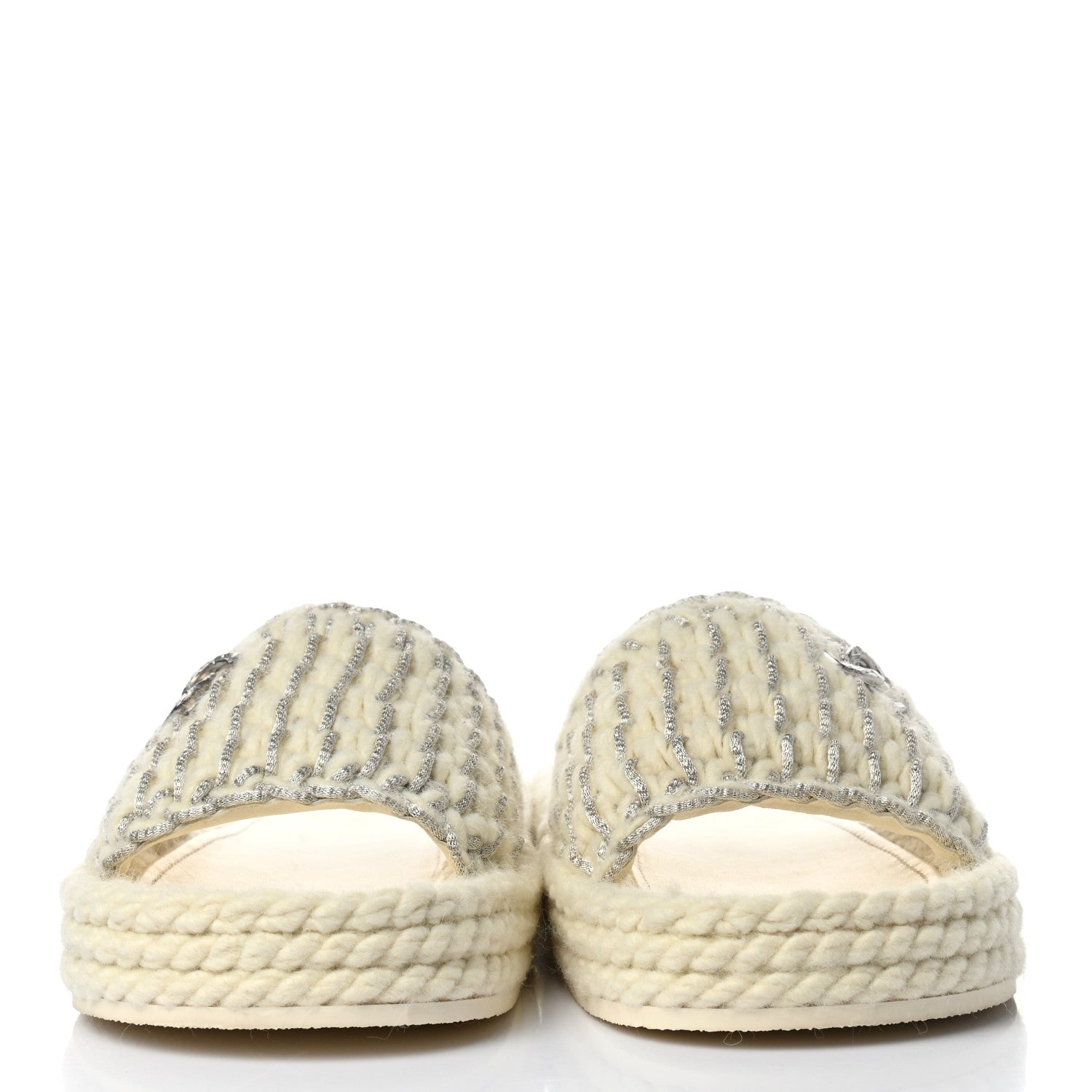 Chanel Braided Knit CC Mules 38 Ecru 2 of 9