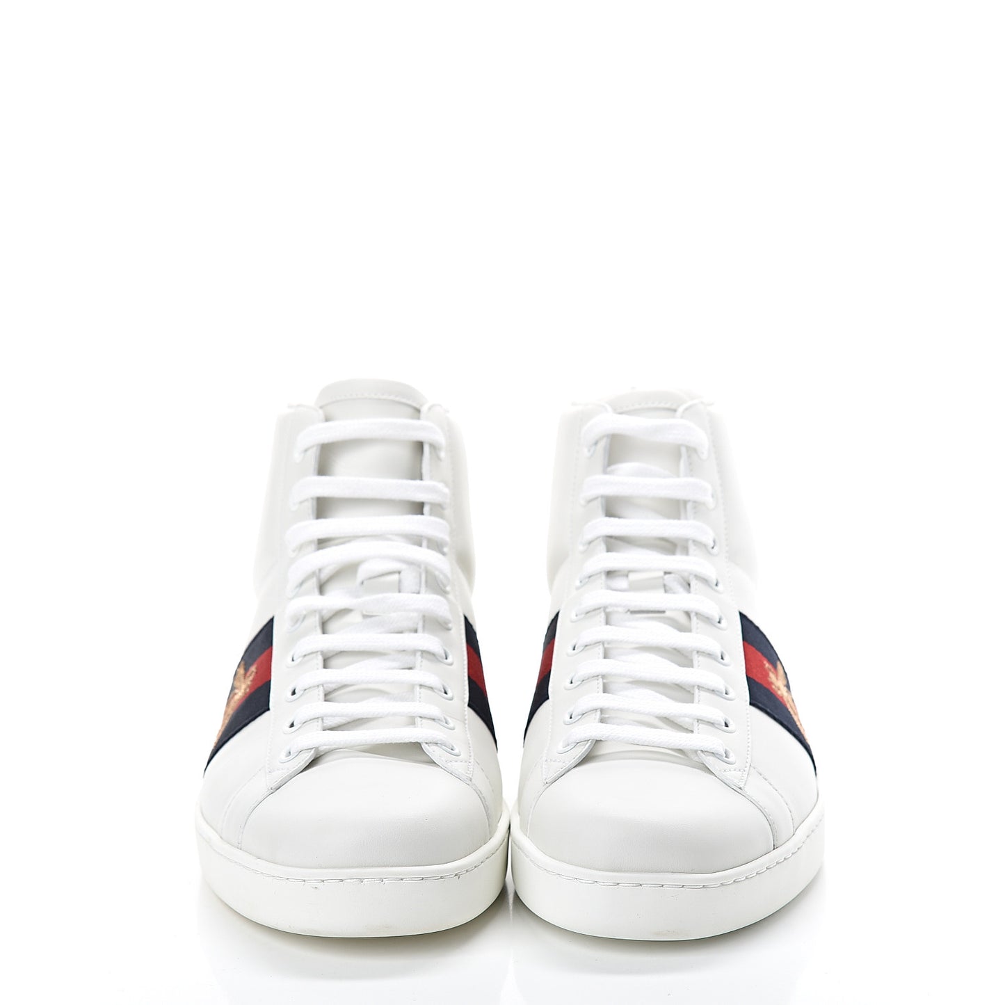 Calfskin Miro Soft Web Bee Embroidered Mens Ace High Top Sneakers 8.5 White
