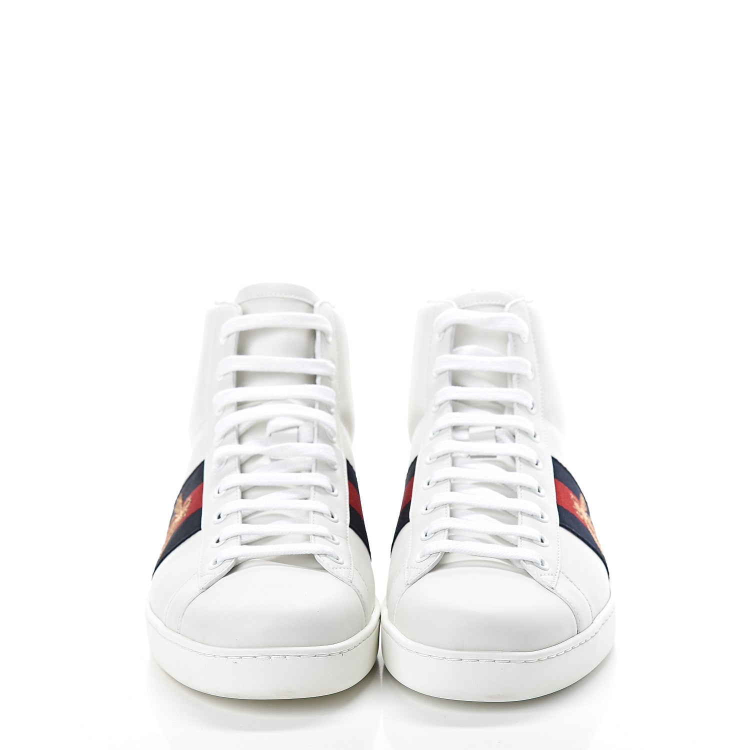 Gucci Calfskin Miro Soft Web Bee Embroidered Mens Ace High Top Sneakers 8.5 White 2 of 8
