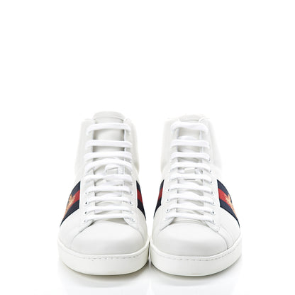Gucci Calfskin Miro Soft Web Bee Embroidered Mens Ace High Top Sneakers 8.5 White 2 of 8