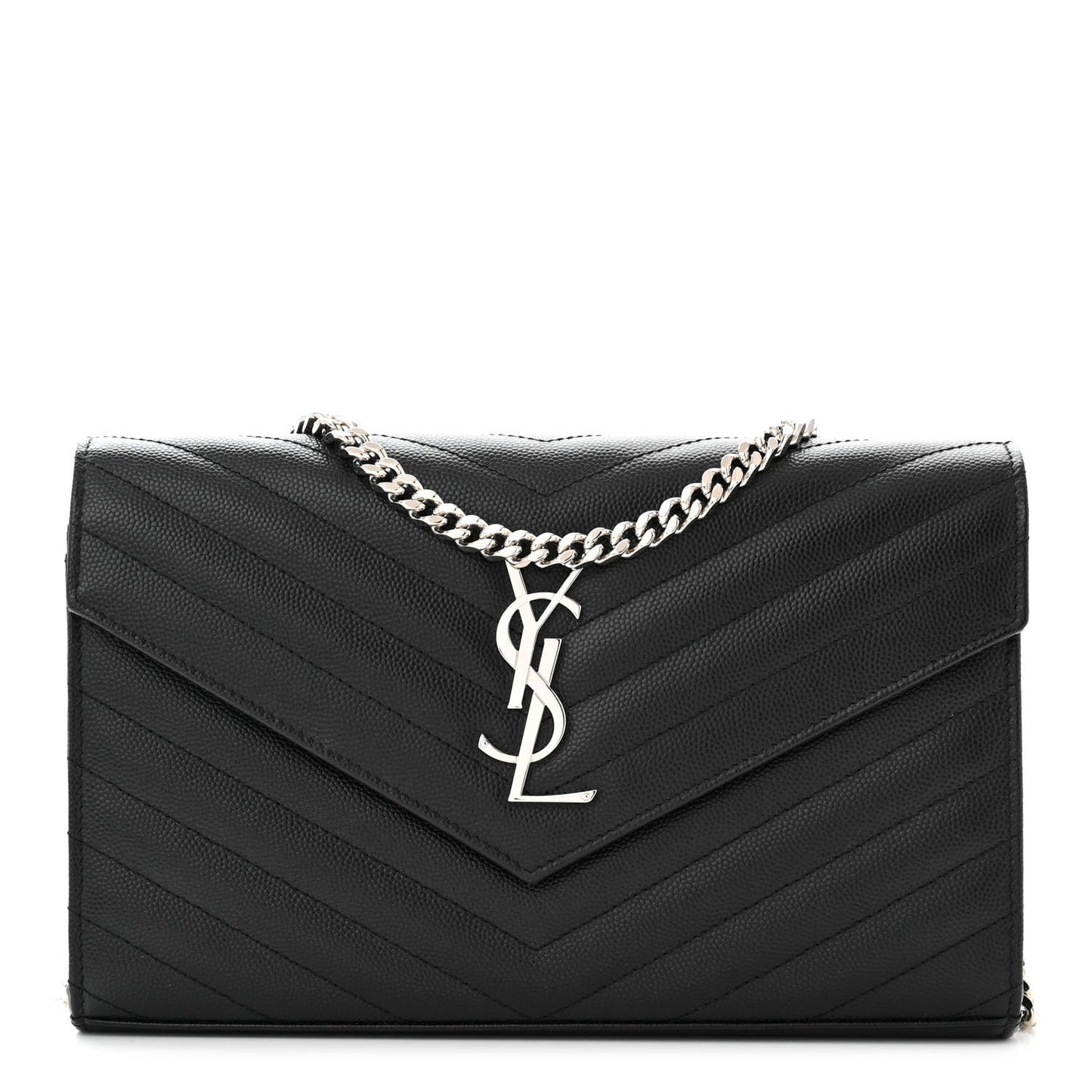 Grain De Poudre Matelasse Chevron Monogram Chain Wallet Black