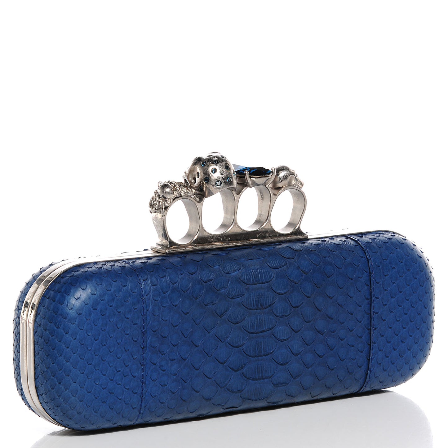 ALEXANDER MCQUEEN Python Knuckle Box Clutch Blue