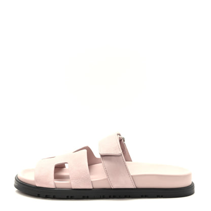 Hermes Suede Goatskin Womens Chypre Sandals 37 Rose Porcelaine 1 of 9