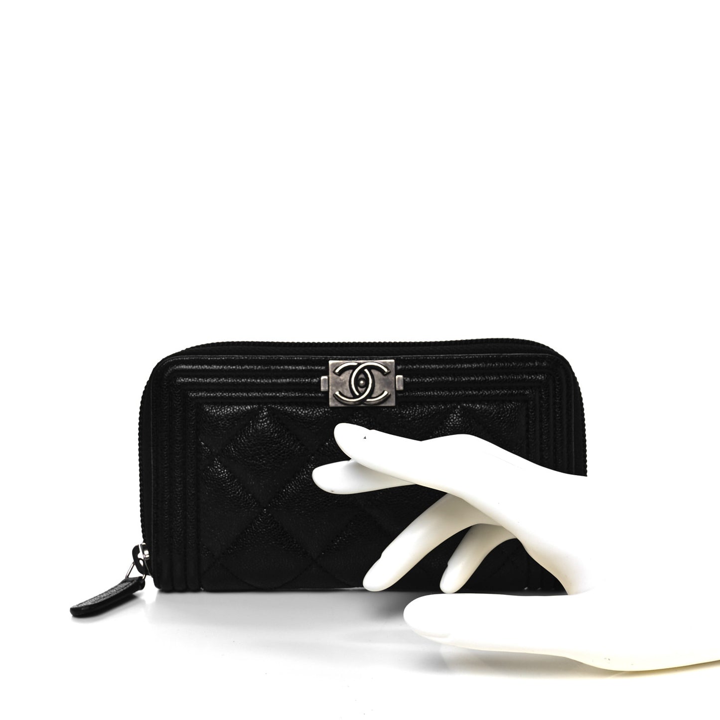 Caviar Quilted Small Boy Zip Around Wallet Black
