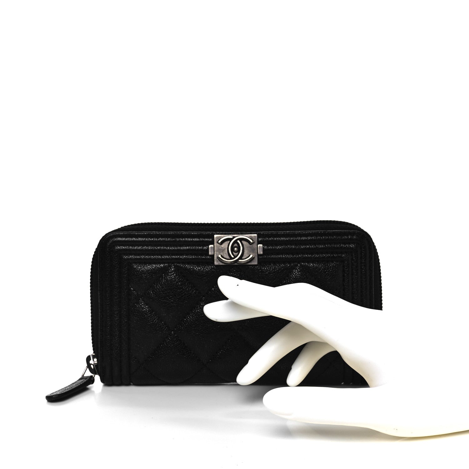 Chanel Caviar Quilted Small Boy Zip Around Wallet Black 2 of 10