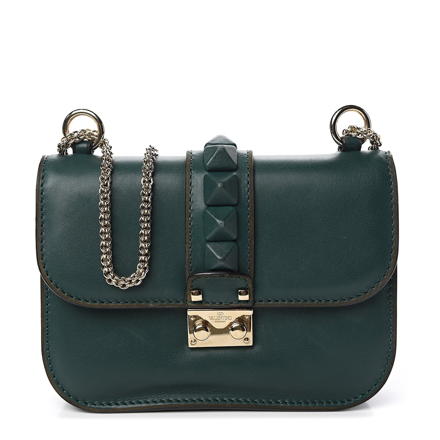 Vitello Small Glam Lock Rockstud Flap Light Emerald