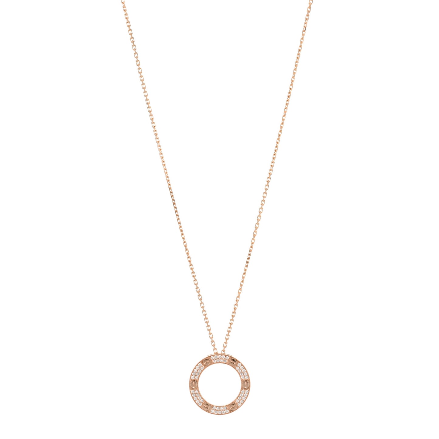 18K Pink Gold Diamond LOVE Paved Necklace