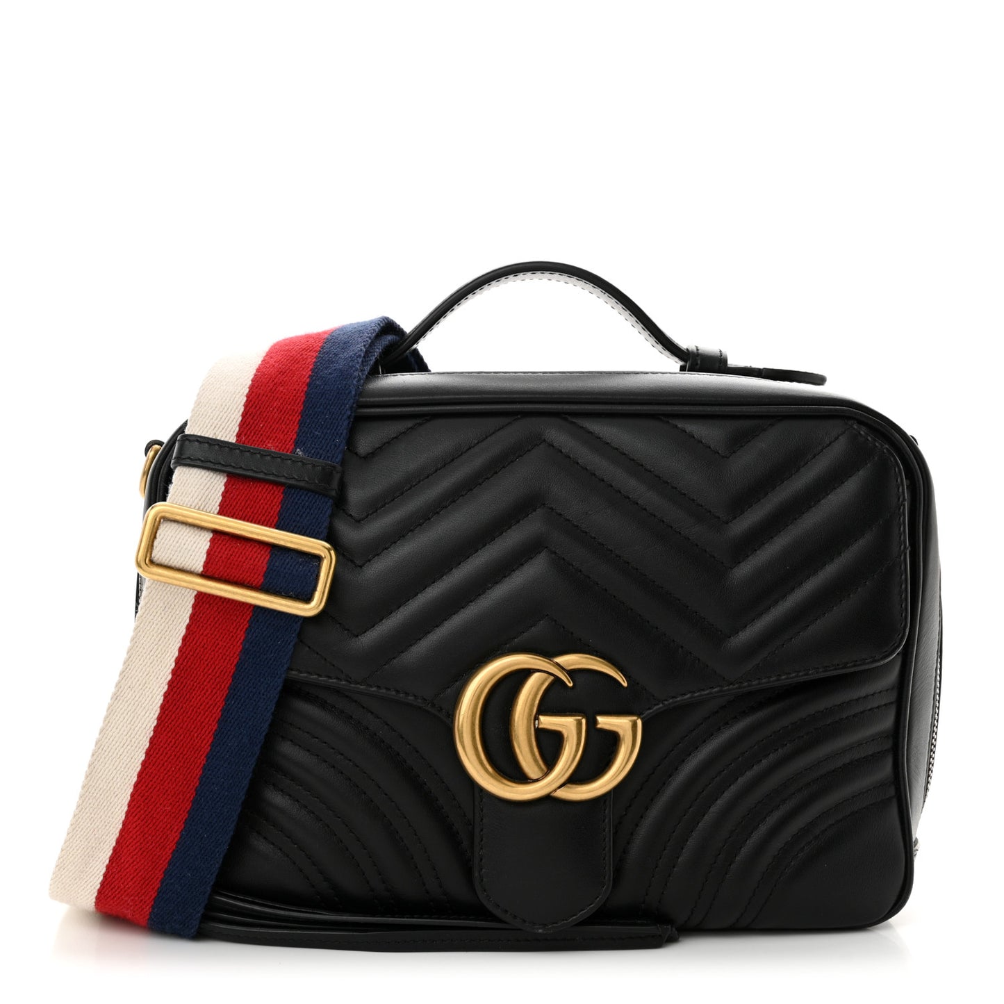 Calfskin Matelasse Sylvie Web Small GG Marmont Top Handle Shoulder Bag Black