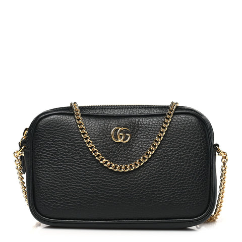 Dollar Calfskin Super Mini GG Marmont Chain Shoulder Bag Black