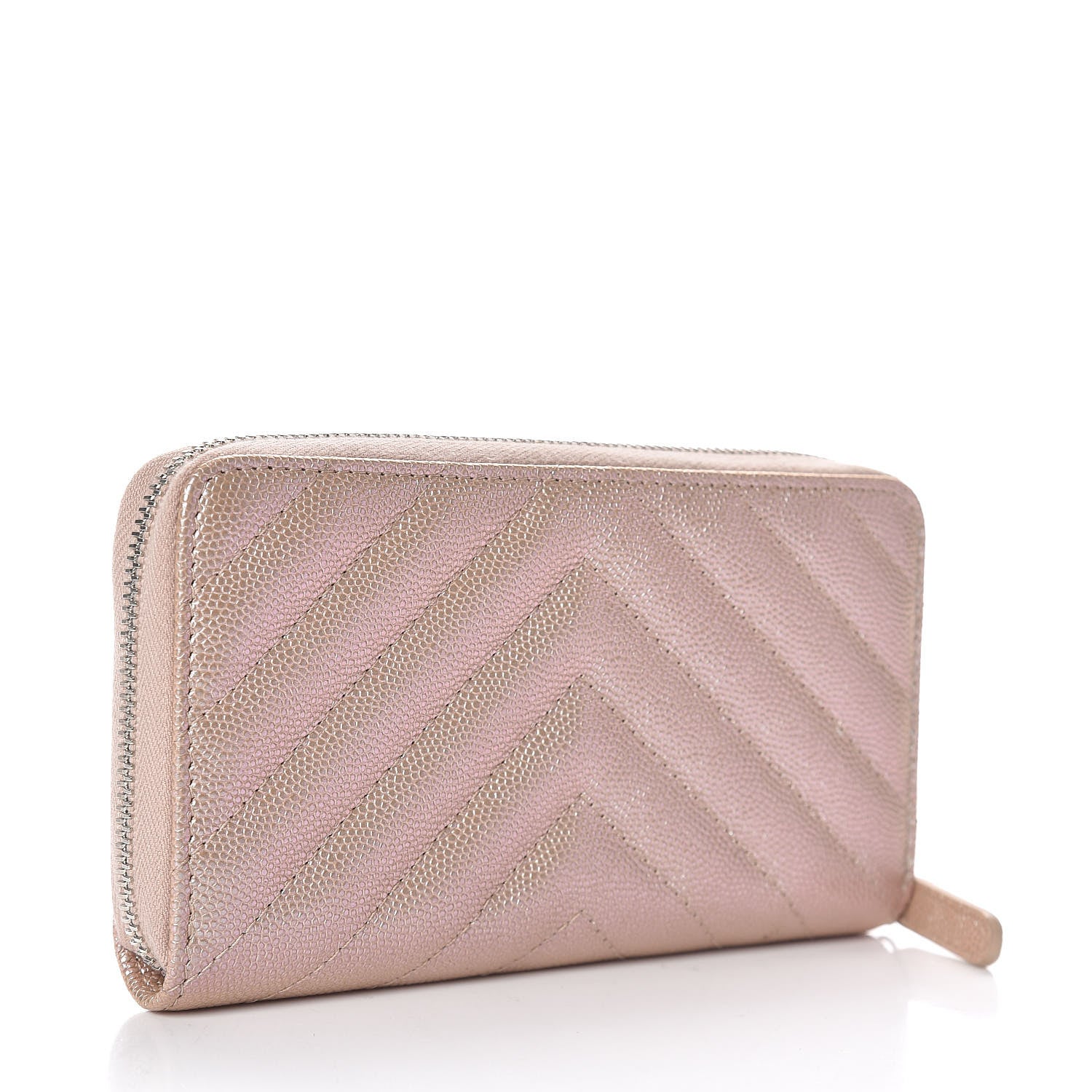 Chanel Metallic Caviar Chevron Quilted Small Zip Around Wallet Light Gold 4 of 10