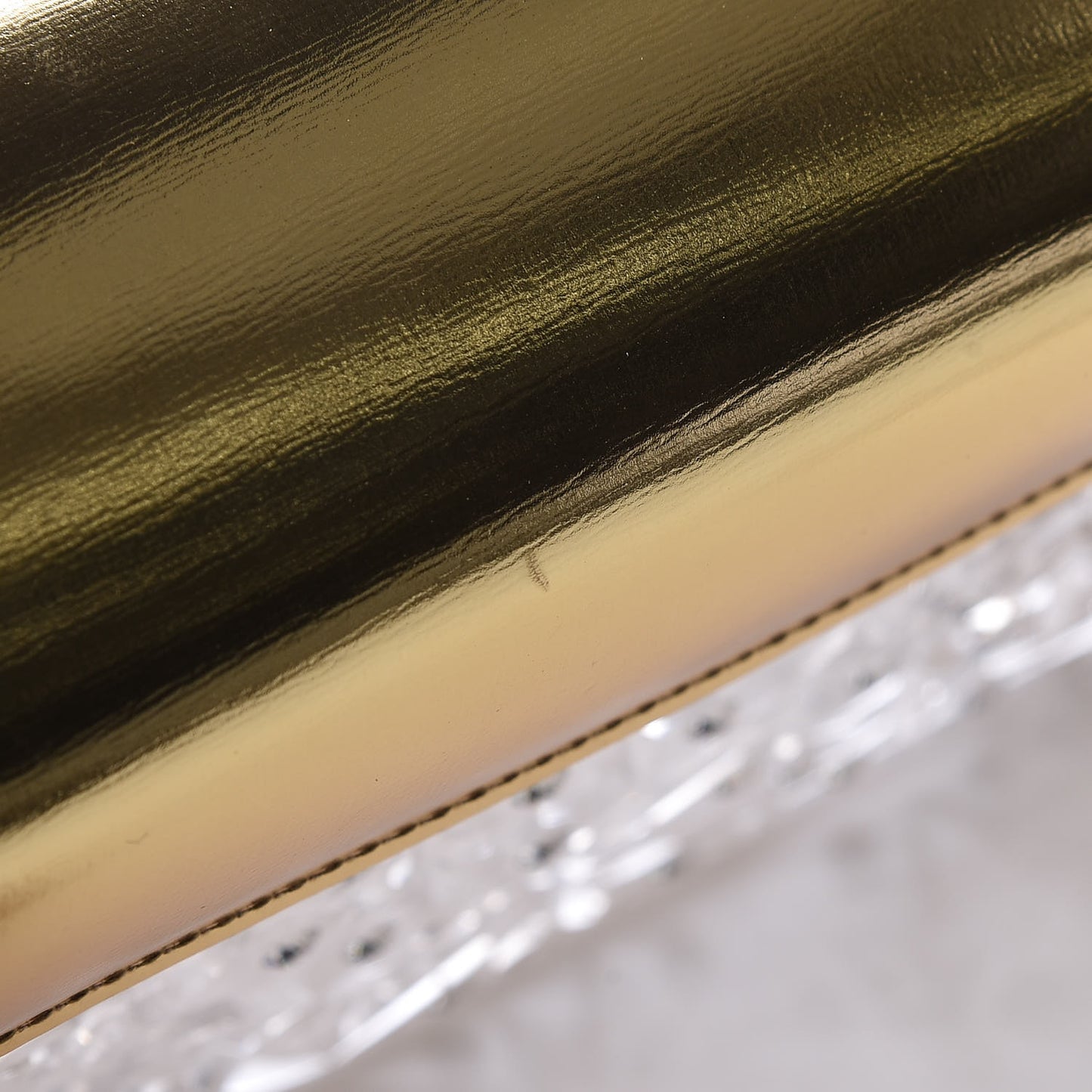 Plexiglass Crystal Embellished Dolce Box Clutch Gold