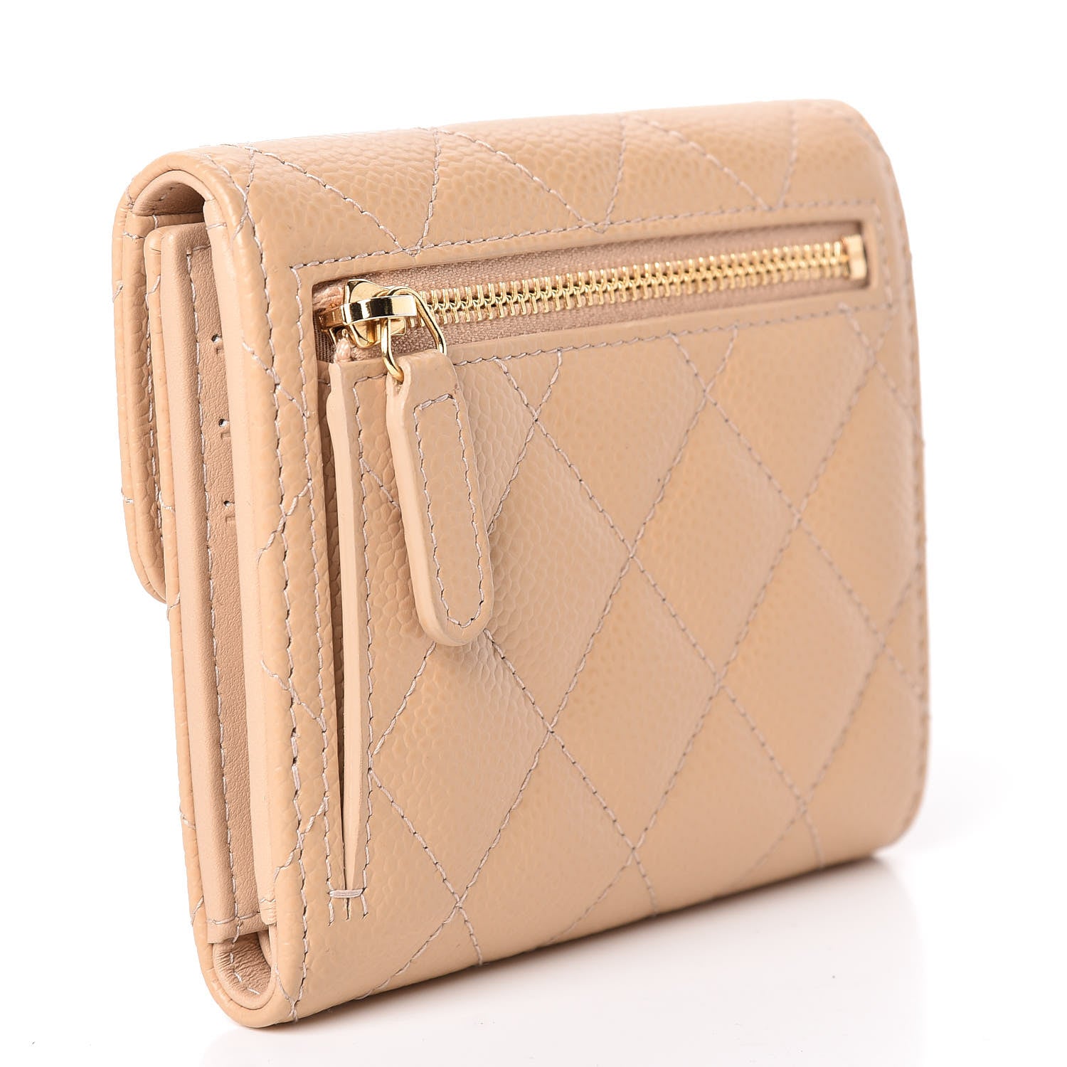 Chanel Caviar Quilted Compact Flap Wallet Beige 3 of 11