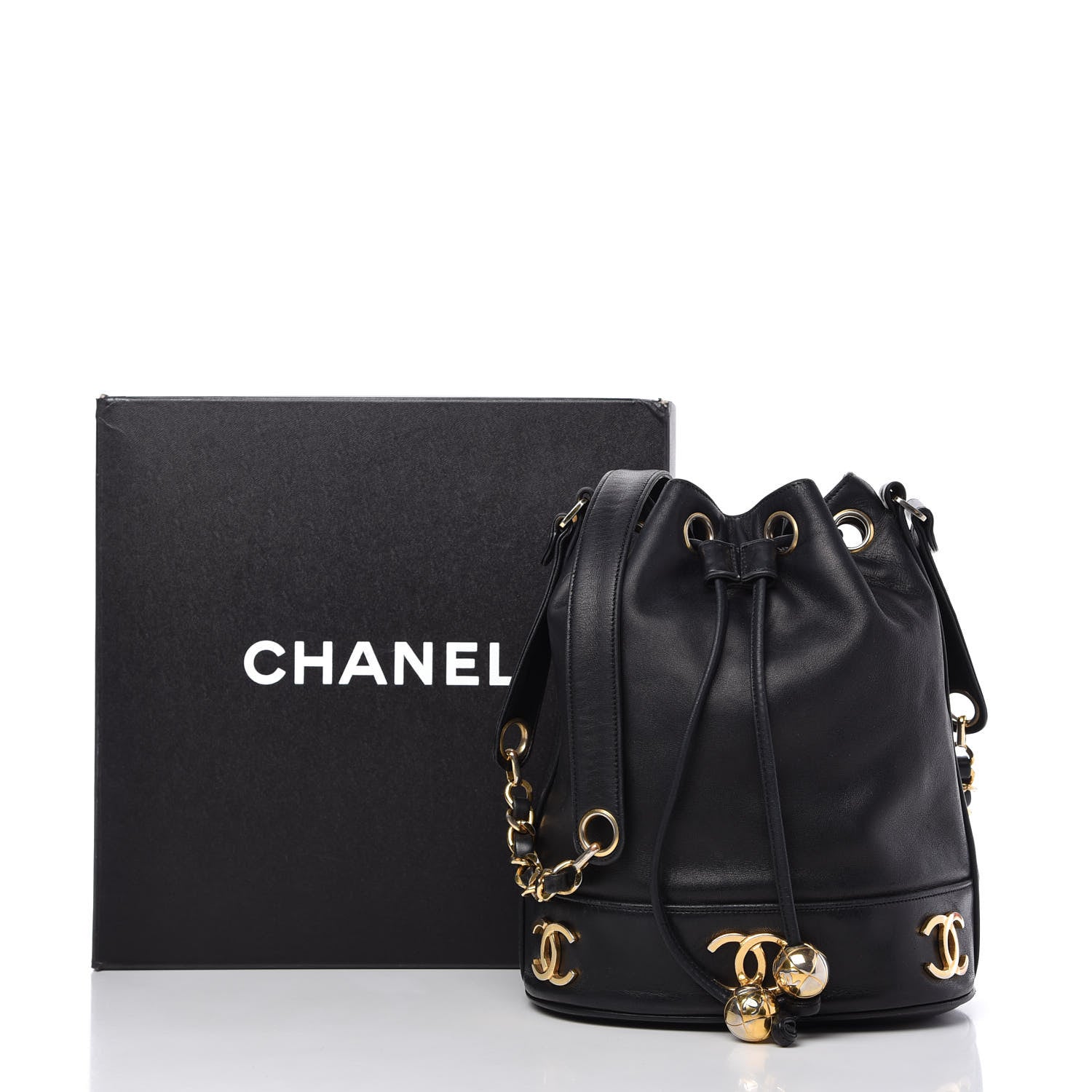 Chanel Lambskin Drawstring Bucket Bag Black 9 of 10