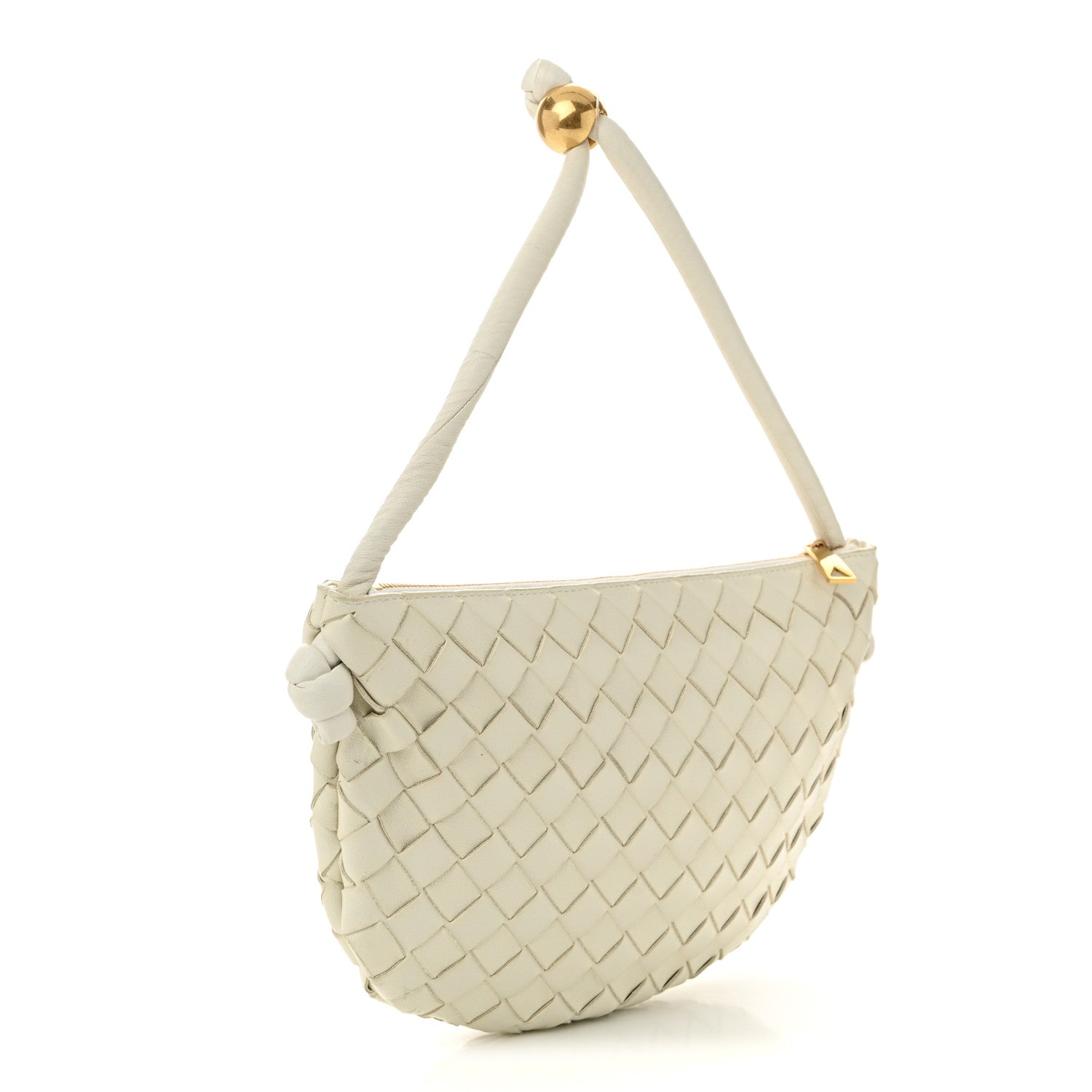 【なお】美品Bottega Veneta オフホワイト ザ・ボルド Bottega Veneta Nappa Intrecciato Medium Turn Pouch White 1767156