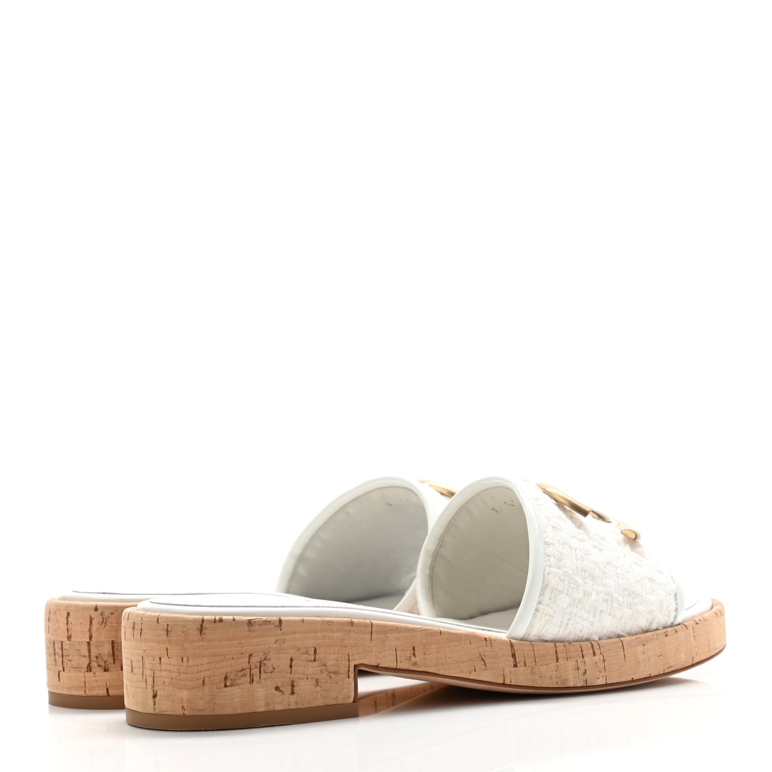 Chanel Tweed Cork CC Mule Sandal 36 Silk White 4 of 7