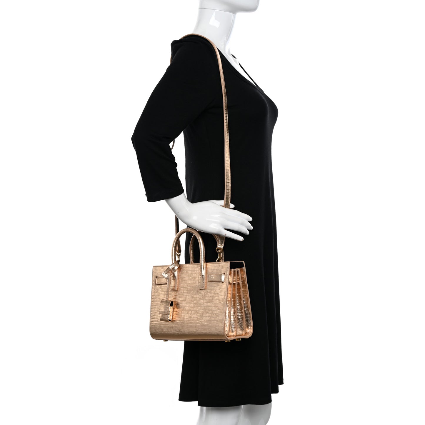 Metallic Calfskin Lizard Embossed Nano Sac De Jour Gold