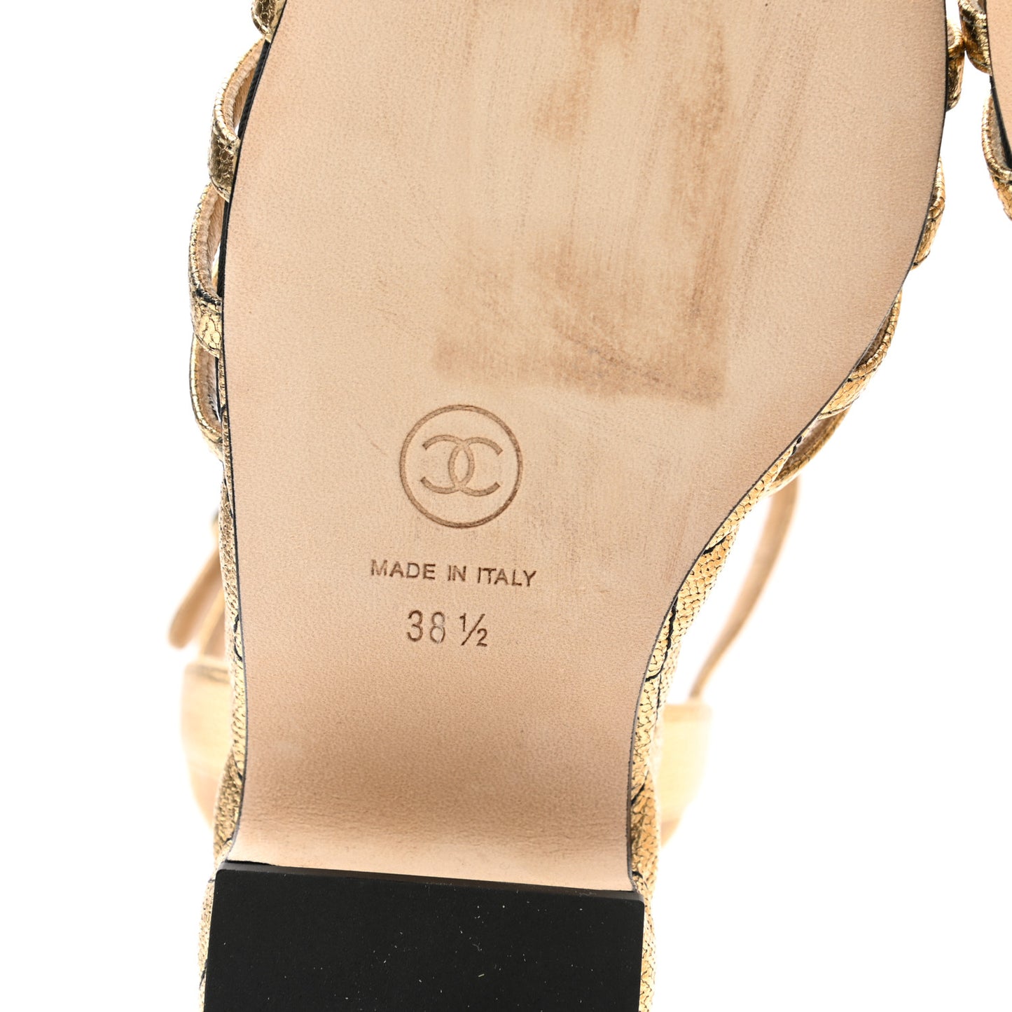 Laminated Goatskin Quilted Wedge Sandals 38.5 Gold