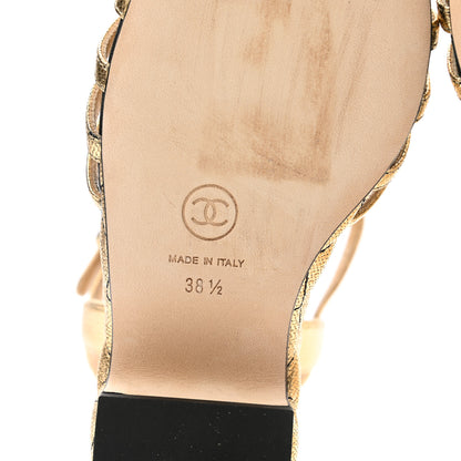 Chanel Laminated Goatskin Quilted Wedge Sandals 38.5 Gold 6 of 10