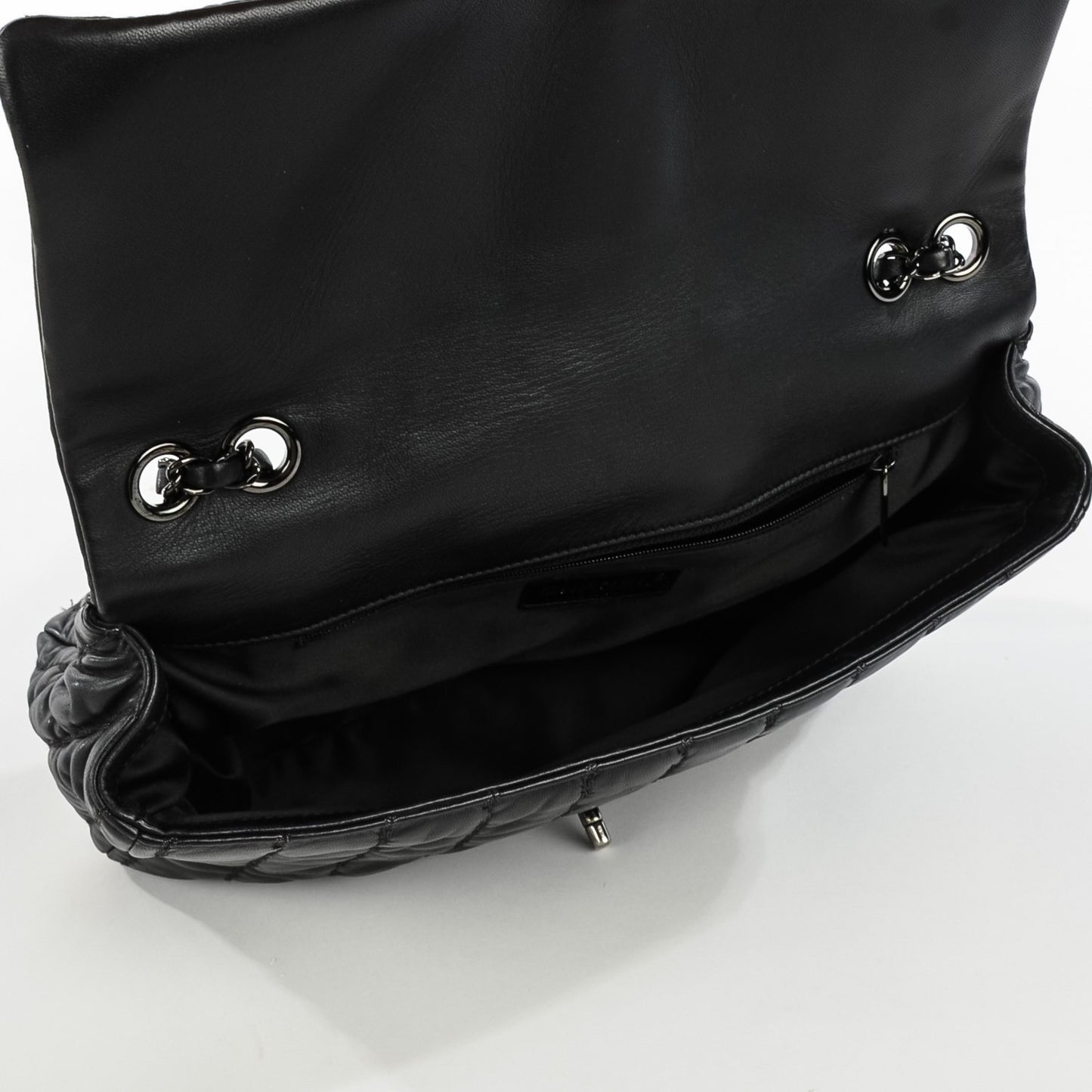 Lambskin Vertical Stitch Jumbo Single Flap Black