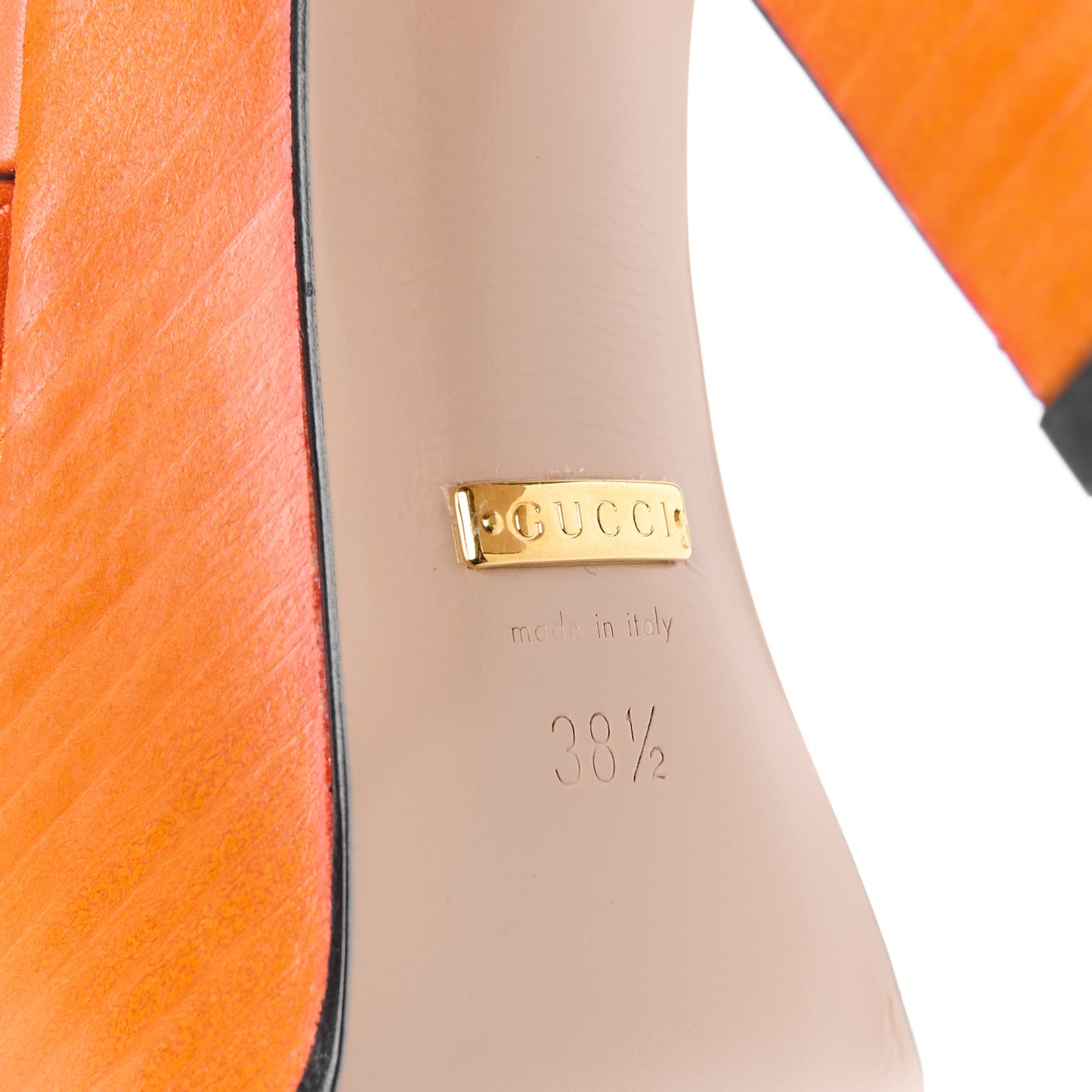 Cosmos Softy Calfskin Wooden Interlocking G Cut-Out 30/120mm Platform Sandals 38.5 Deep Orange