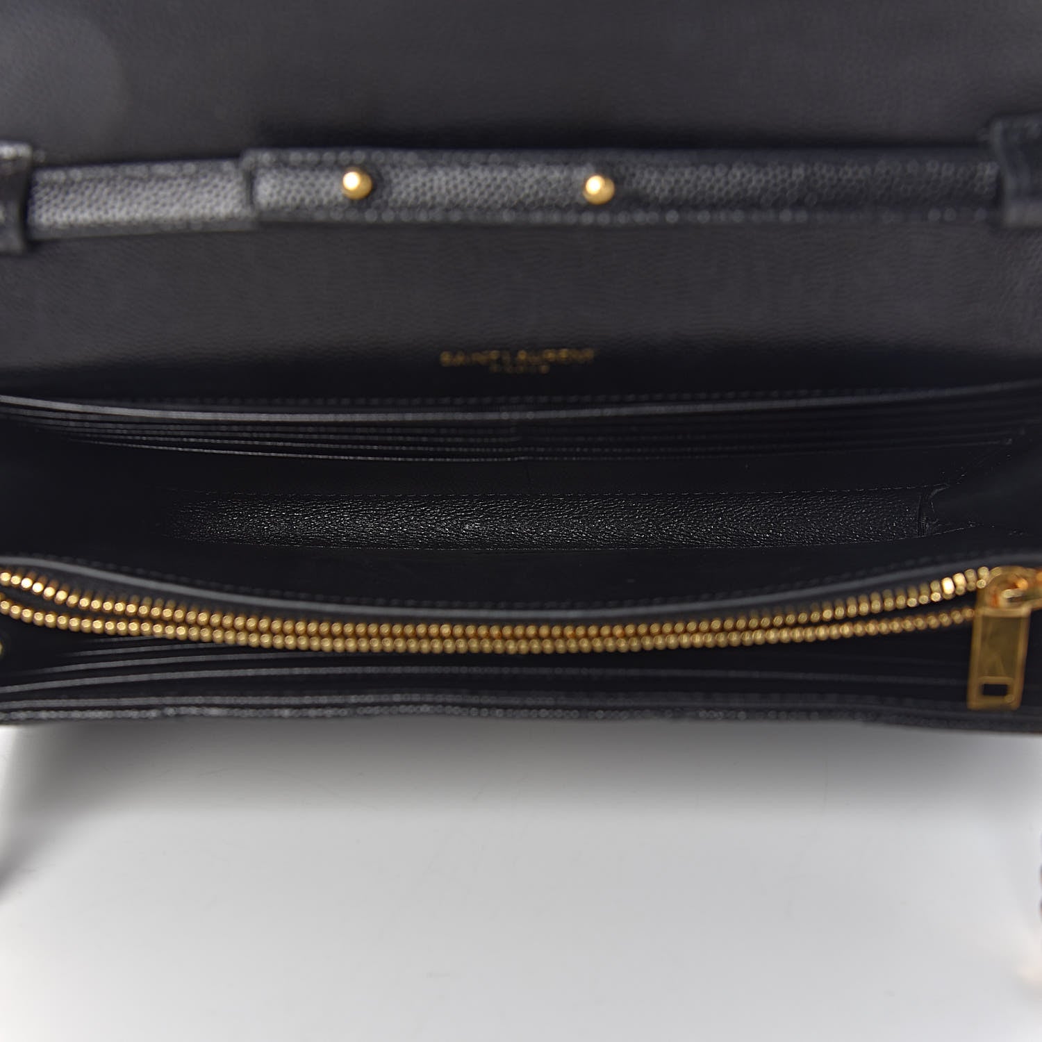 Saint Laurent Grain De Poudre Matelasse Chevron Monogram Chain Wallet Black 5 of 9