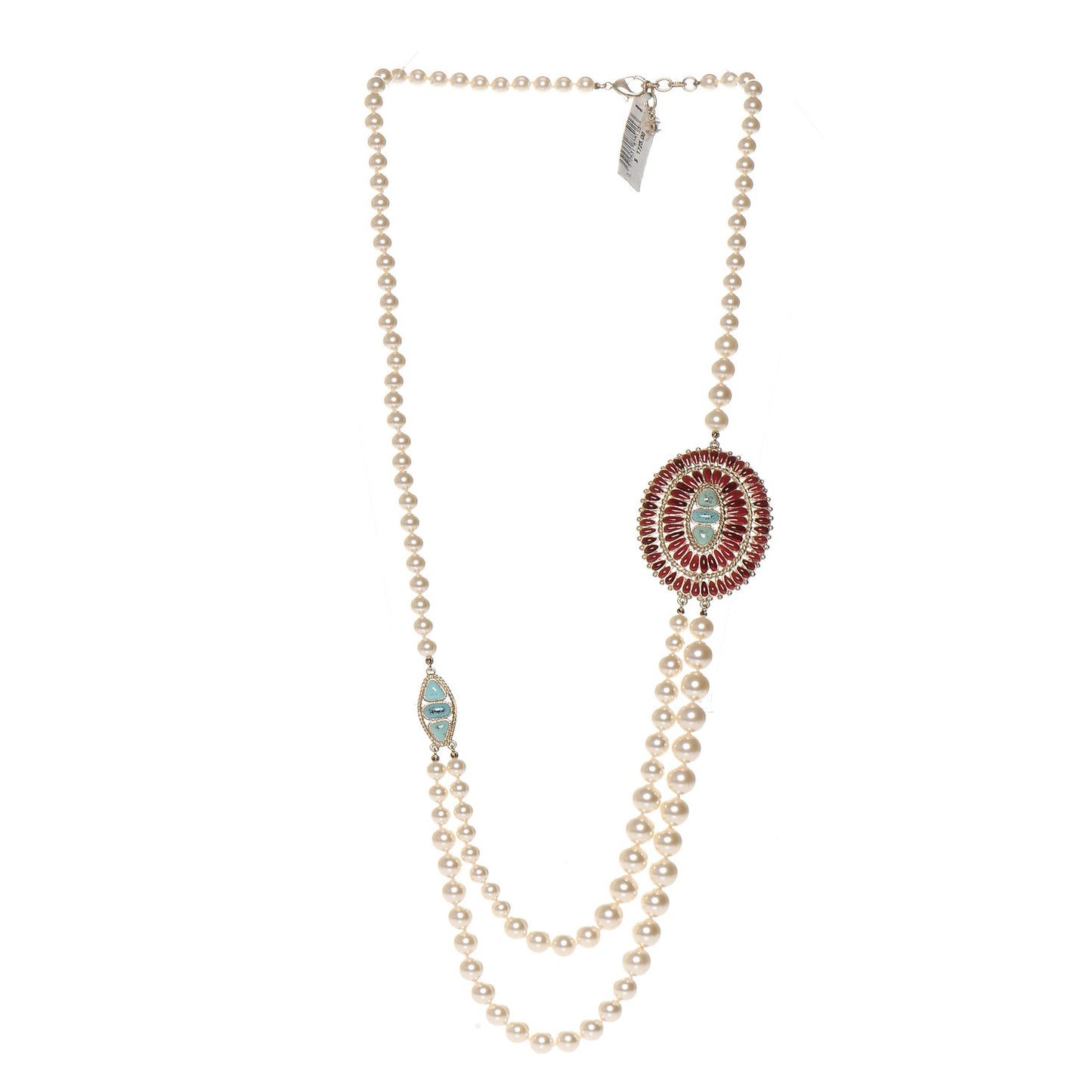Graduated Pearl Gripoix Necklace Turquoise Burgundy