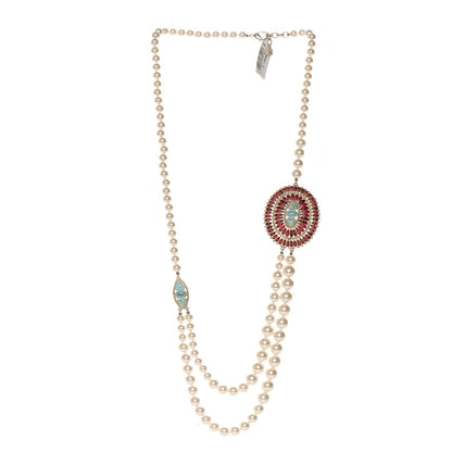 Chanel Graduated Pearl Gripoix Necklace Turquoise Burgundy 3 of 4