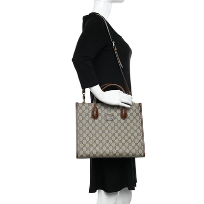 Gucci GG Supreme Monogram Azalea Calfskin Small Retro Interlocking G Tote Bag Beige Ebony Brown Sugar 2 of 17