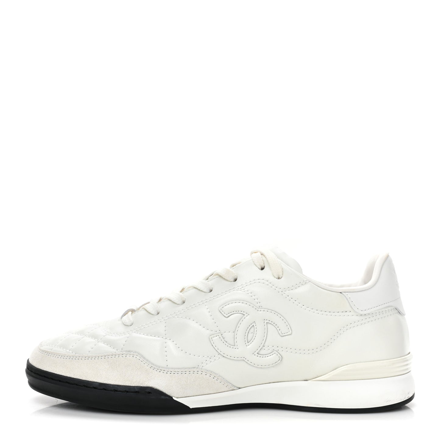 Shiny Calfskin Suede Quilted CC Logo Sneakers 39 White