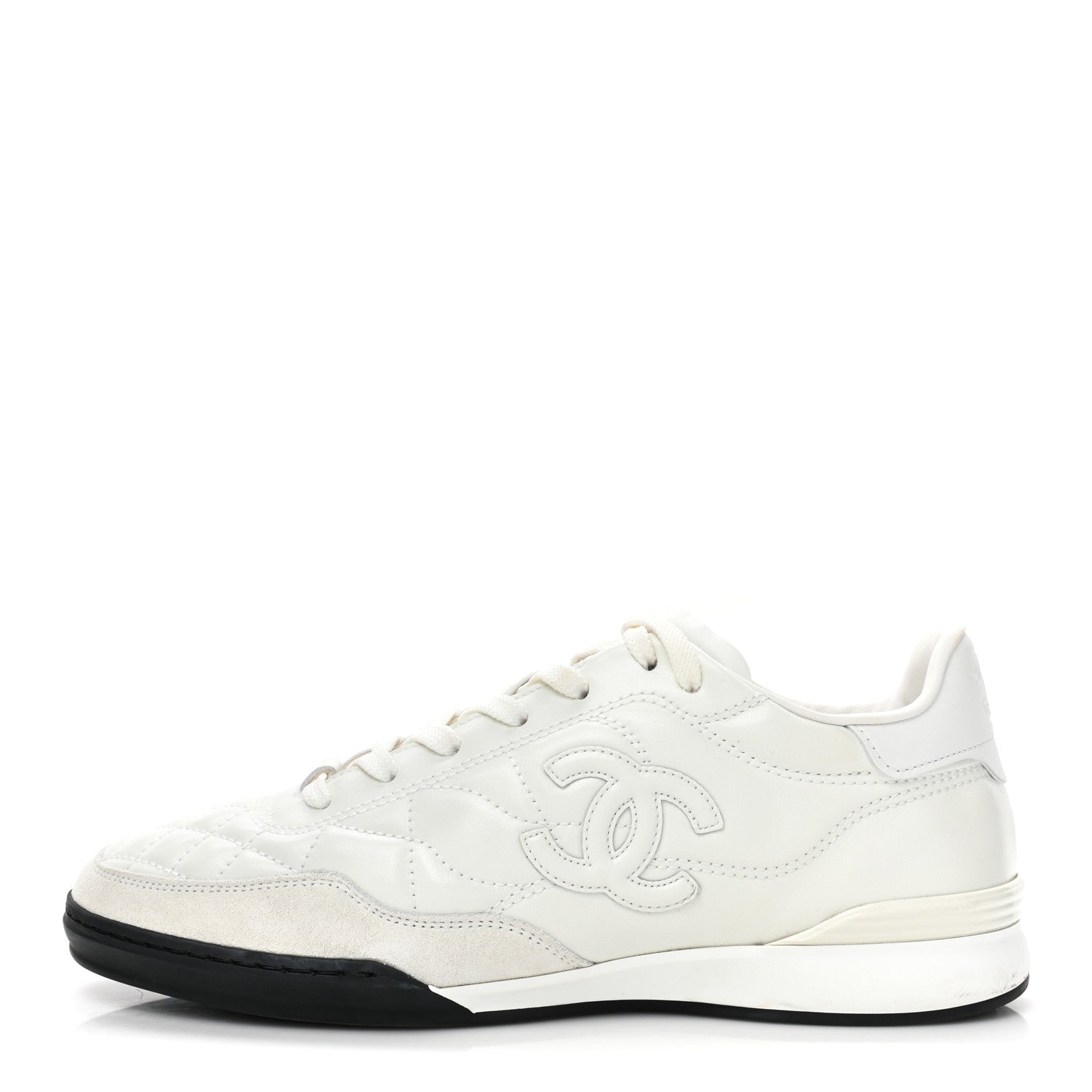 Chanel Shiny Calfskin Suede Quilted CC Logo Sneakers 39 White 1 of 13